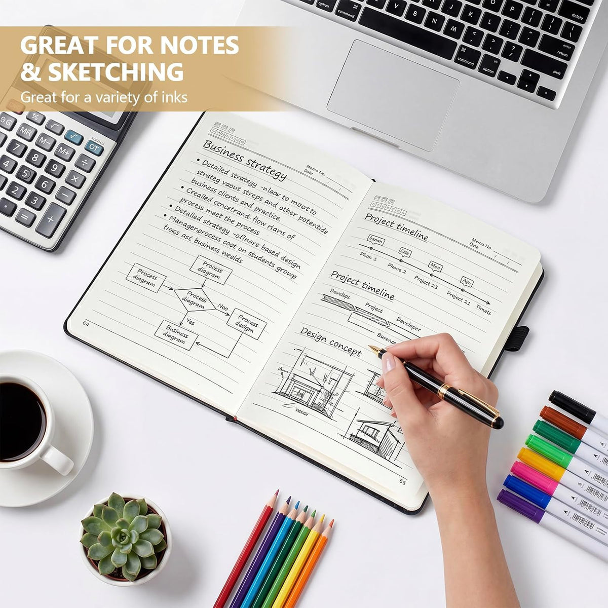Vintage Hardcover Leather Journal Notebook, A5 Lined Notebook for Business Work School, 224 Pages 100GSM Thick No Bleed Paper, 180° Lay Flay Premium Writing Notebook for Note Taking Daily Diary Travel (Black)