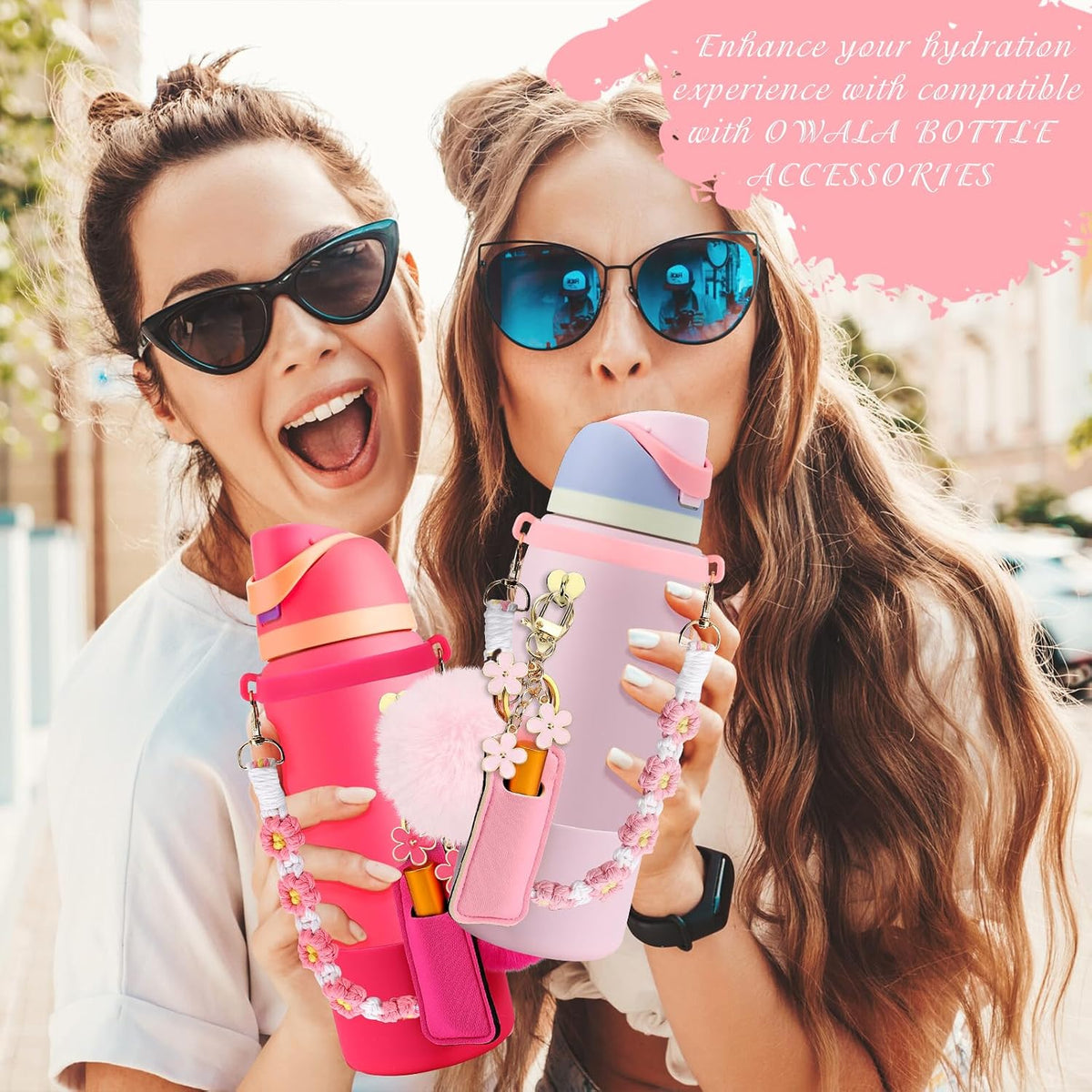 Compatible for Owala FreeSip 24 oz Accessories Bundle:Pink