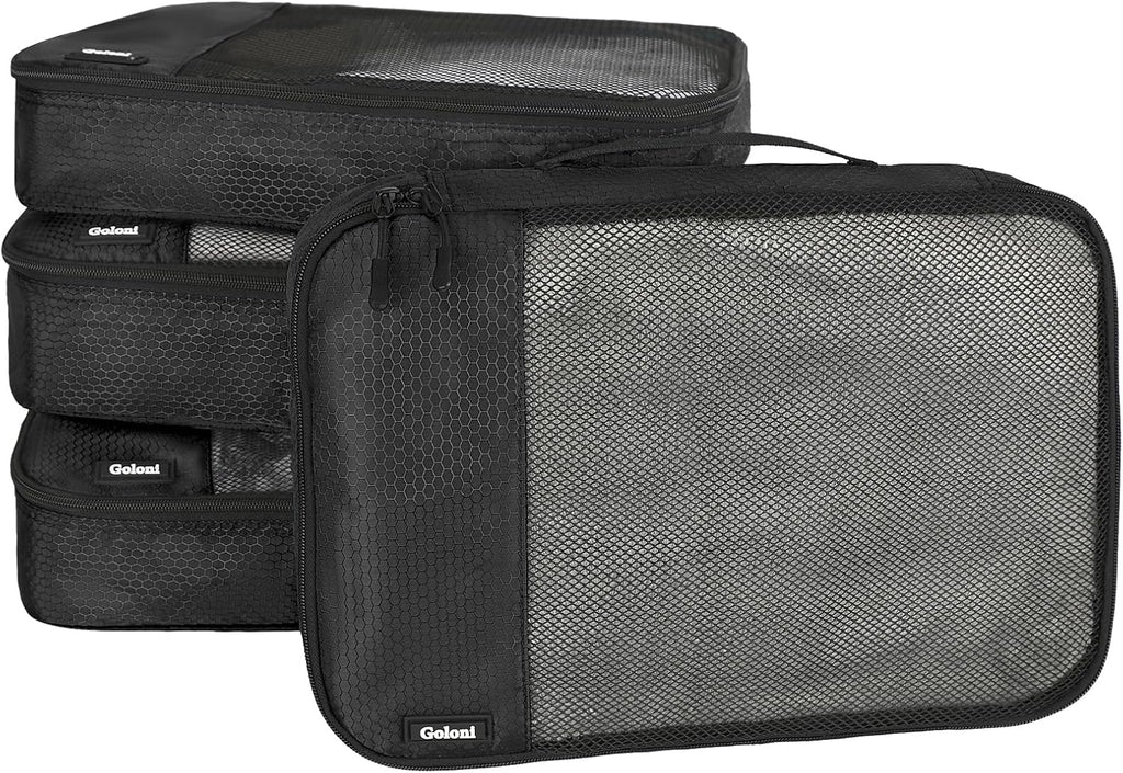 Packing Cubes for Travel,4 Set Packing Cubes for Suitcases,Lightweight Mesh Luggage Organizer Bag with Double Zipper,Black