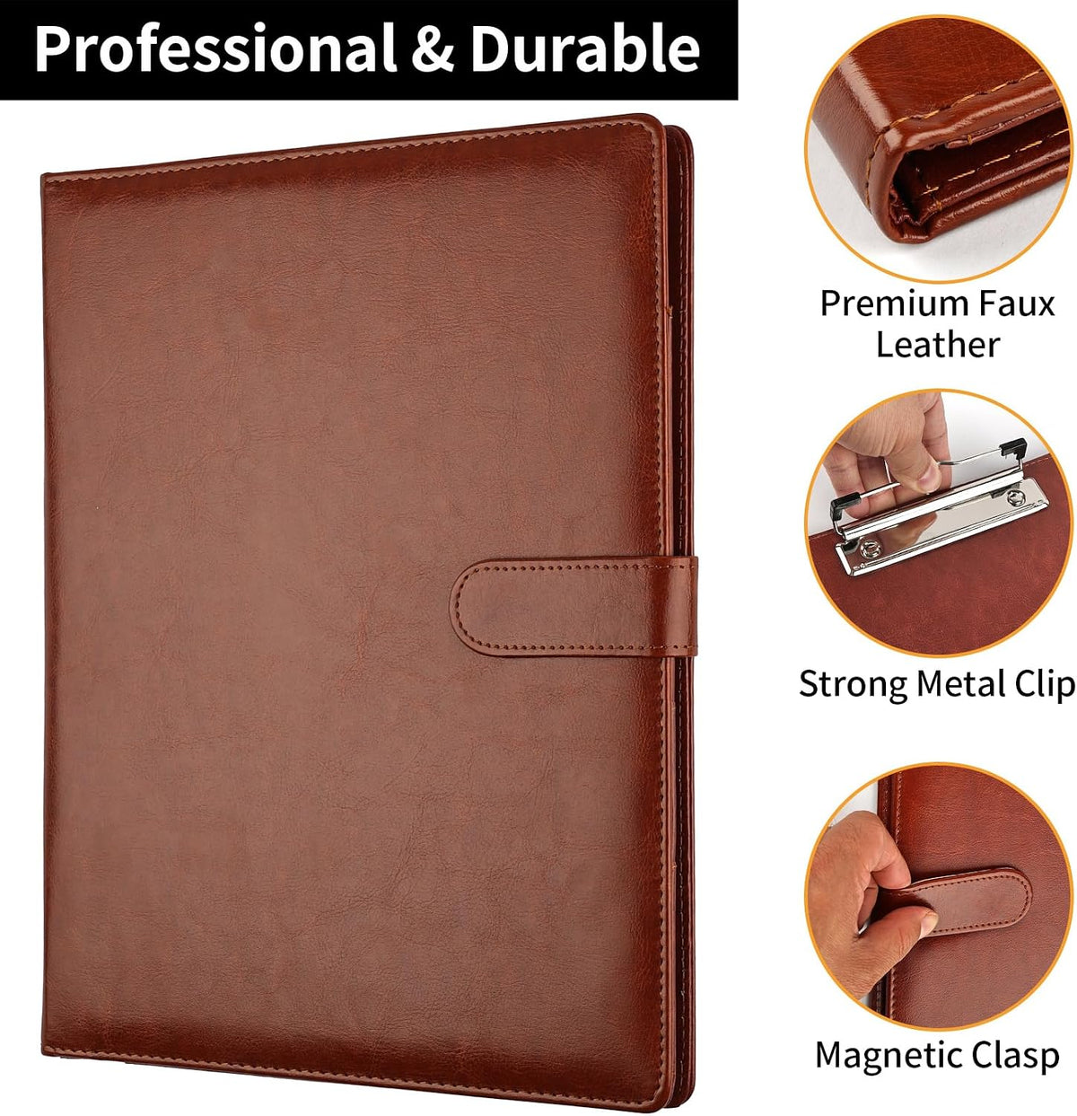Professional Padfolio with Clipboard, Faux Leather Portfolio Folder Binder