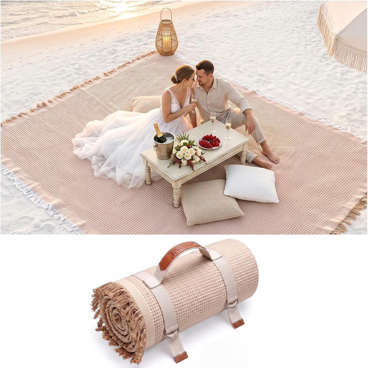 RYCHIC Extra Large Boho Beach Mat Picnic Outdoor Blanket Woven Giant Towel Camping Gear Cruise Essential 2026 Summer Vacation Must Have Airplane Travel Accessories Costa Rica Bahamas Hawaii Trip Stuff