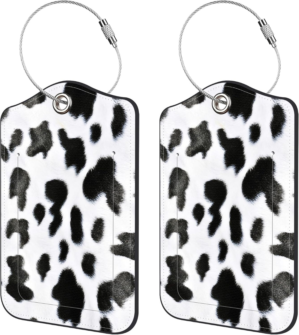 2 Pack PU Luggage Tags for Suitcase, Cow Texture Suitcase Tag Leather Privacy Cover ID Label with Stainless Steel Loop for Baggage Handbag School Bag Backpack