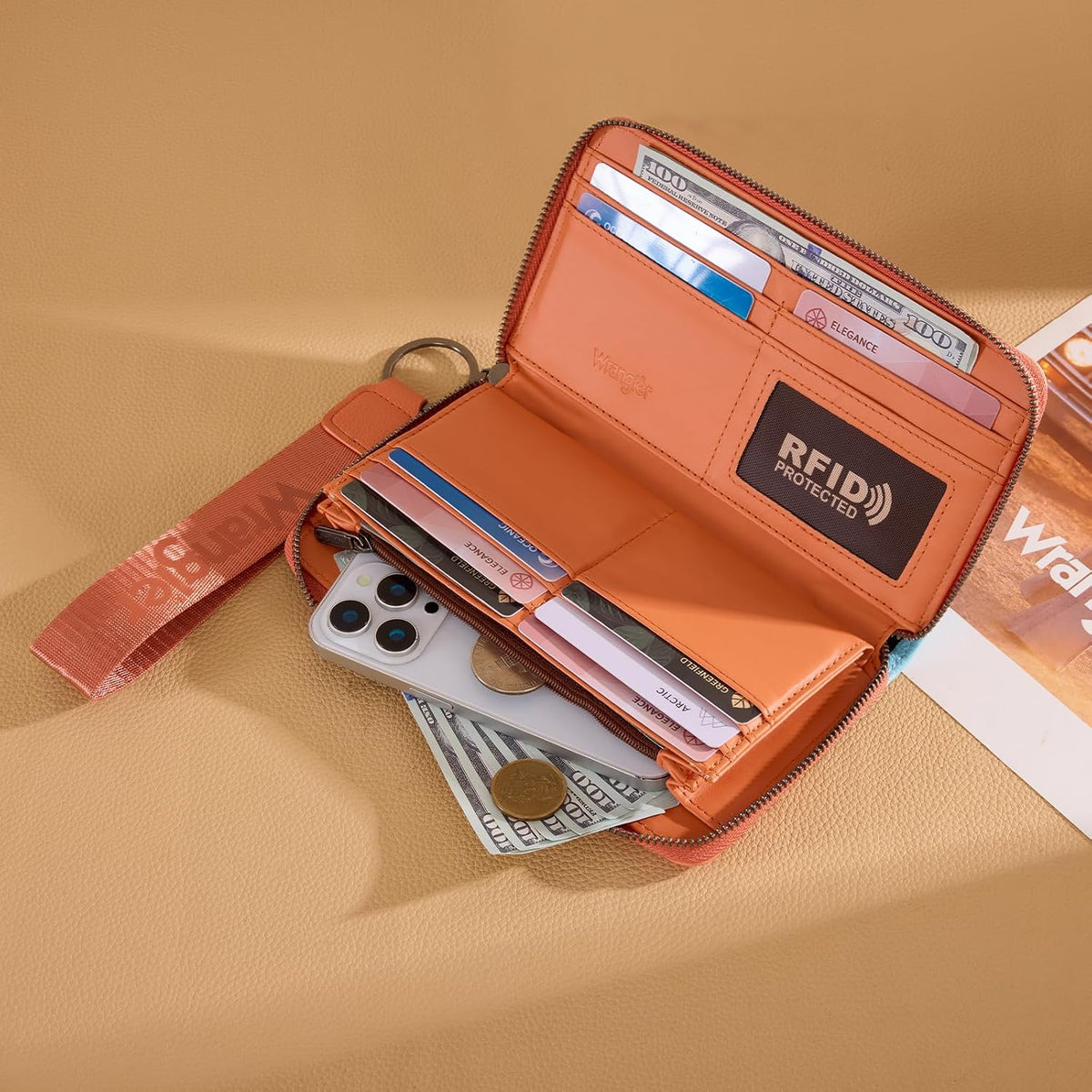 Wrangler Wallet Women RFID Blocking, Gradient Wristlet Wallet for Daily Use