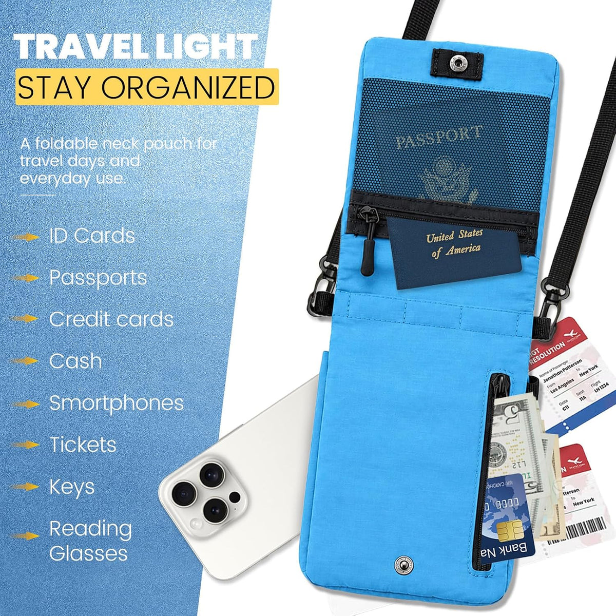 RFID Blocking Passport Holder for Travel Women Wallet Suit Single & Couples, Travel Essentials Neck Wallet with Adjustable Strap and Multi-Pocket Document Organizer Men for International Travelers