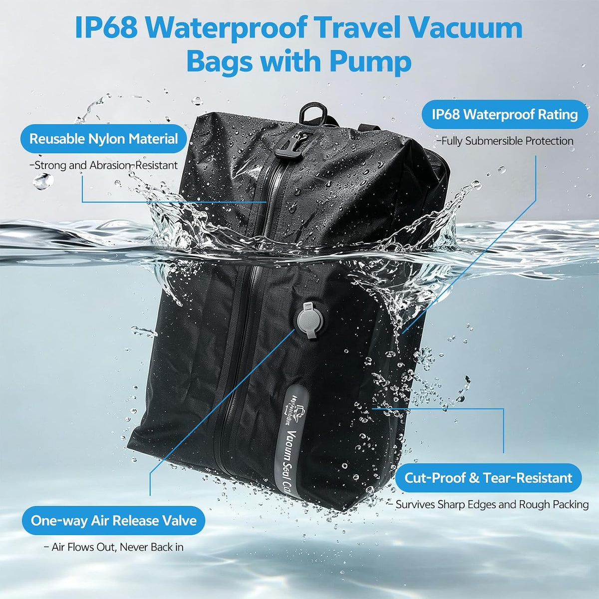 18L Travel Vacuum Bags with Electric Pump, 2 Pack Bag, Black