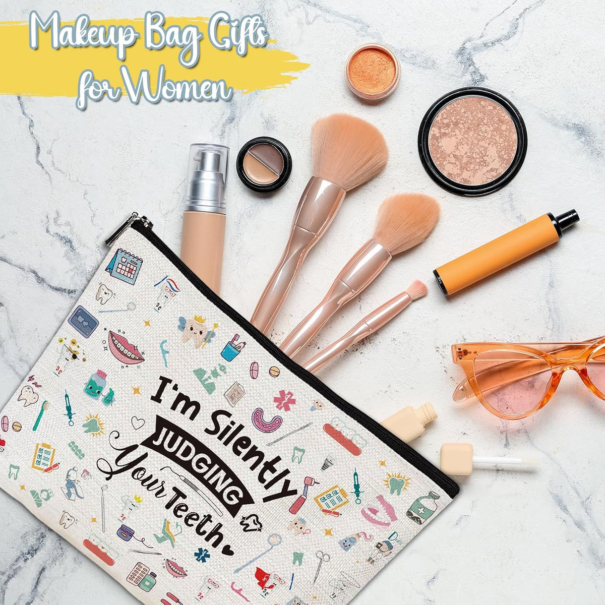 Dental Hygienist Gift for Women - Dental Assistant Gifts Makeup Bag, Dentist Gift Cosmetic Bag with Zipper, Dental Hygiene Appreciation Gifts, Dental Students Graduation Gifts