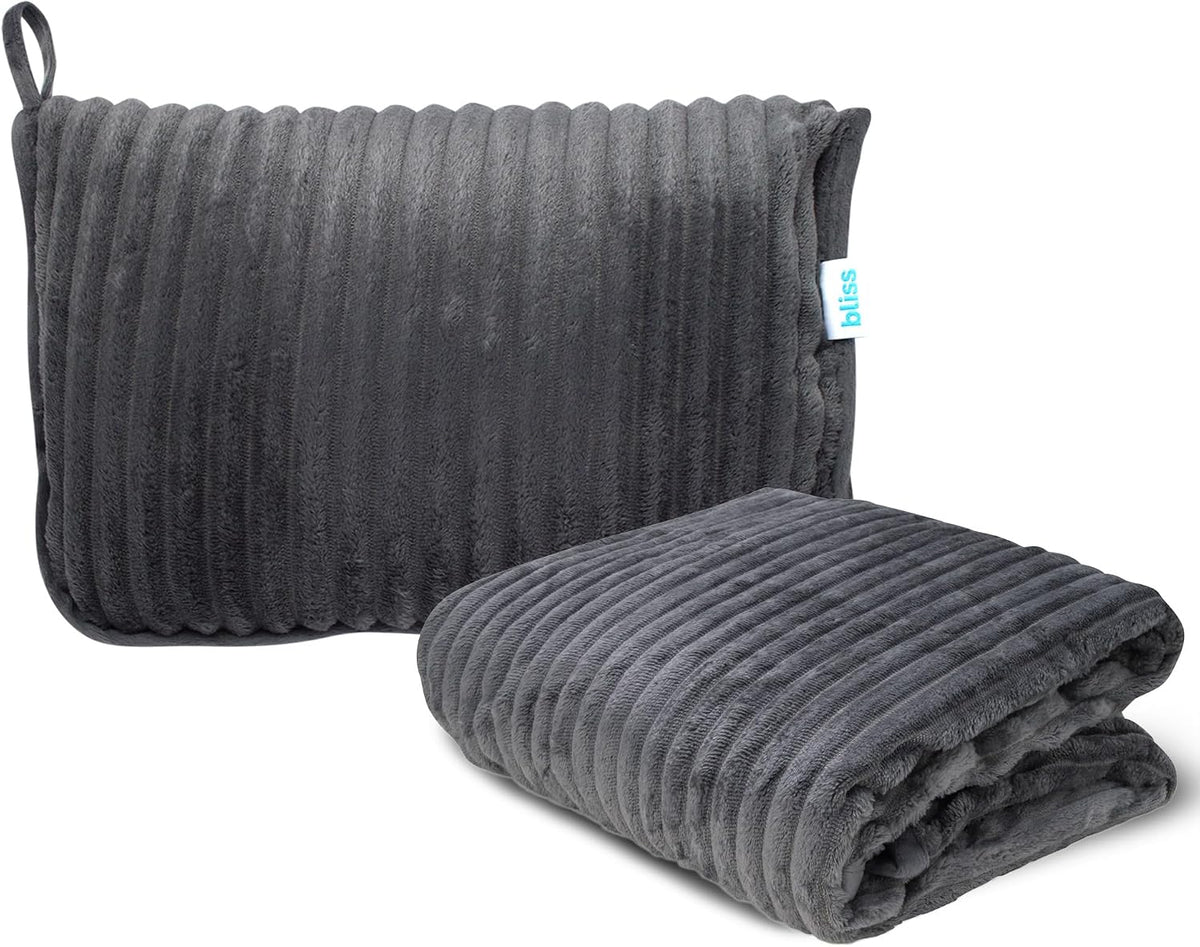 Bliss Faille Travel Pillow & Blanket Set, 2-in-1, Compact
