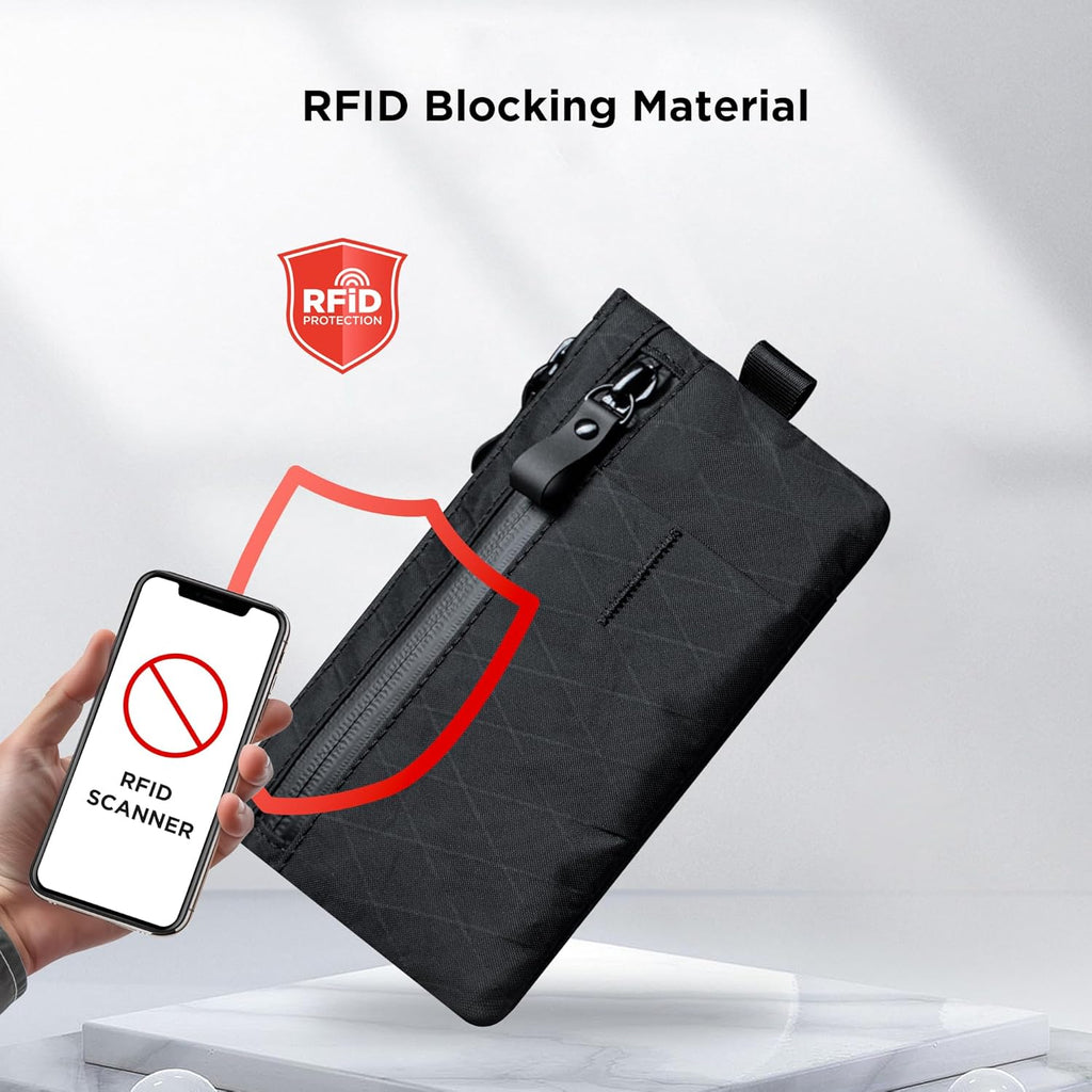 ALPAKA Zip Clutch RFID Blocking Zipper Wallet Passport Holder Black