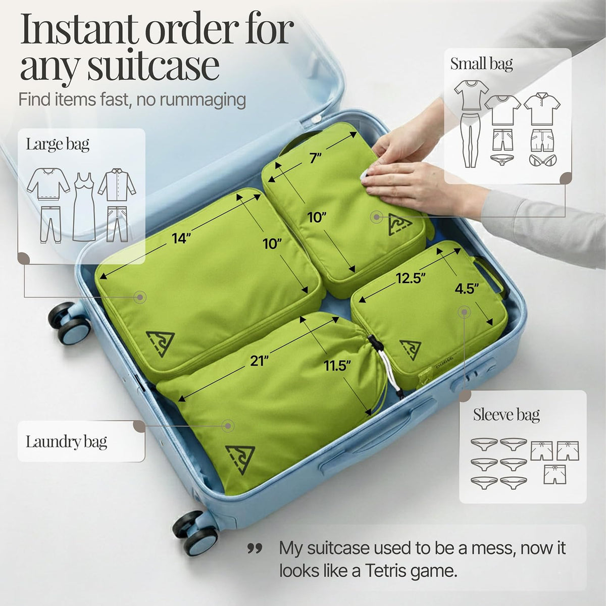 8-Piece Luxury Compression Packing Cubes & Bags for Travel – Maximize Space in Luggage with HybridMax Double-Capacity Design, 50 Luggage Tags, Deluxe Set, Lifetime Satisfaction Suitcase Organizer Bags