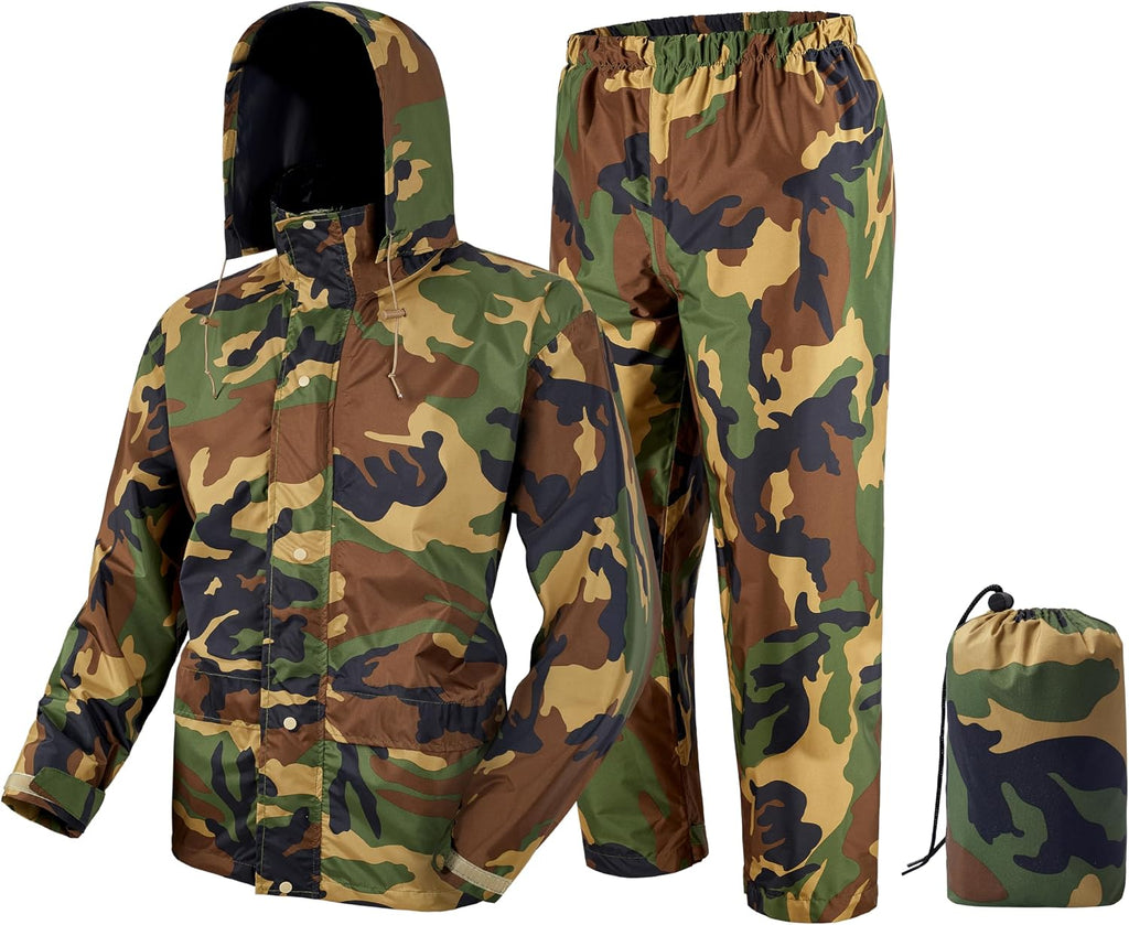 Rain Suit, Rain Gear for Men Waterproof, Camo Rain Jacket, Lightweight Rain Coat