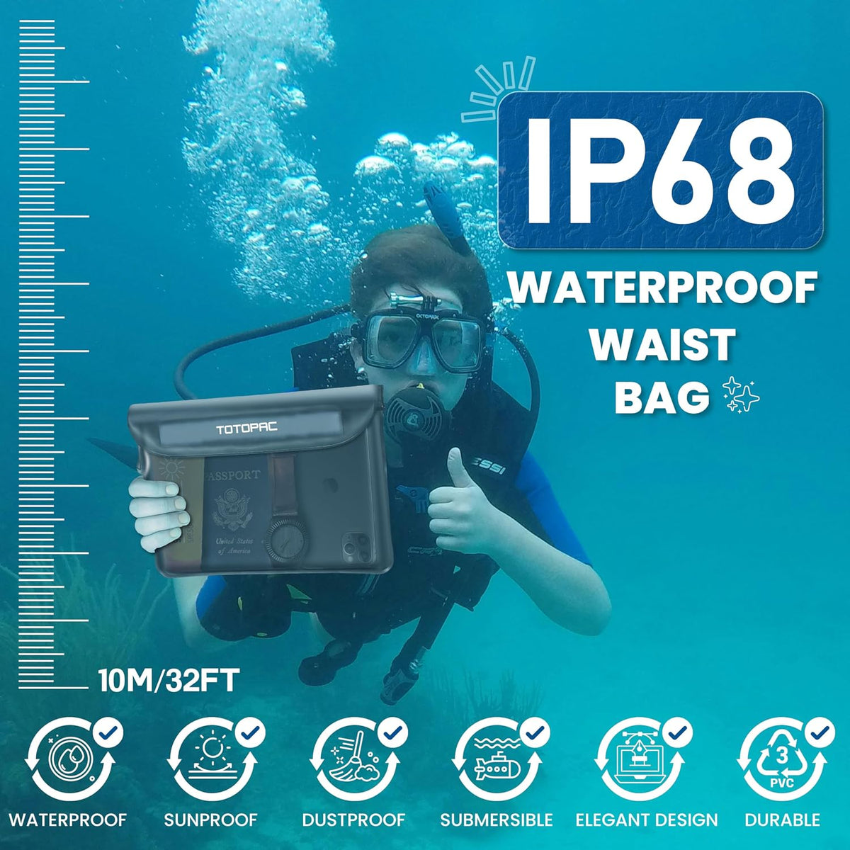 2-Pack Waterproof Fanny Pack, Phone Pouch with Waist Strap, 9x6.7 Inch Dry Bag for Phone, Cash, and Valuables – for Swimming, Kayaking, Boating, Snorkeling, and Water Sports (2, Grey + Blue)