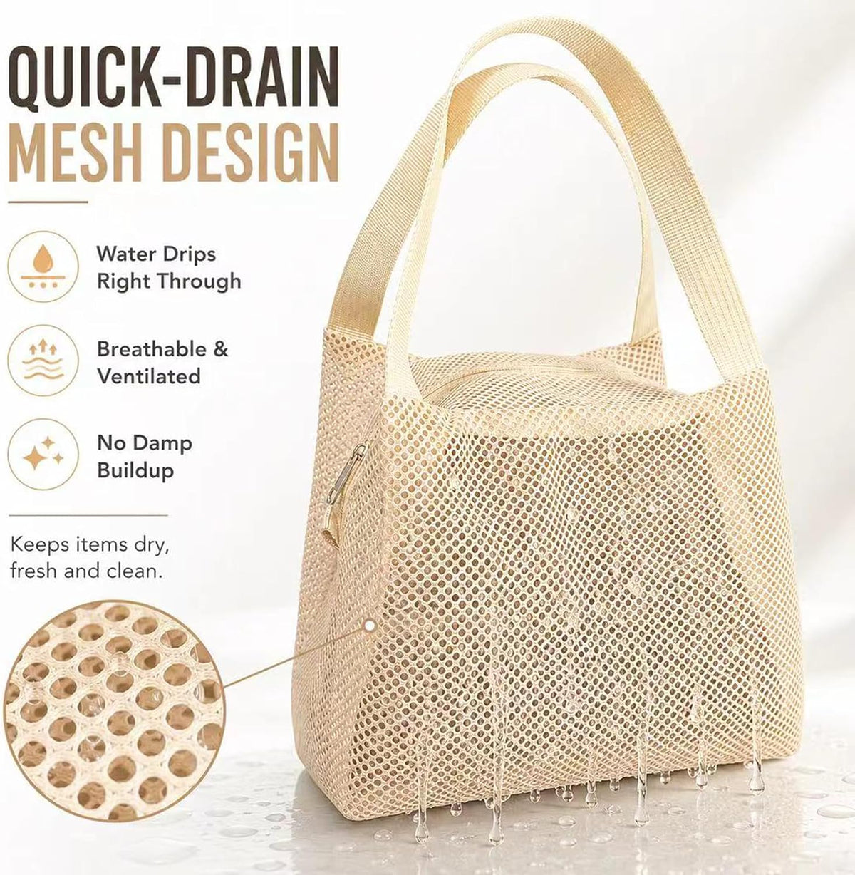 Zipper Mesh Shower Bag Portable Beach Tote for Trip Beach Gym