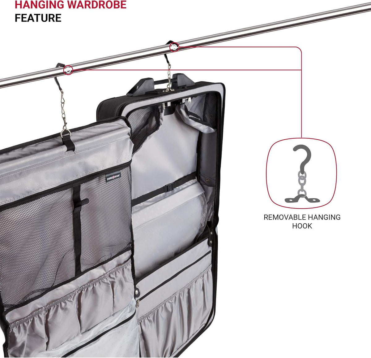 SwissGear 7895 Premium Rolling Garment Bag, Bonus Hanging Feature, Men's and Women's, Carry-on Luggage - Grey Heather