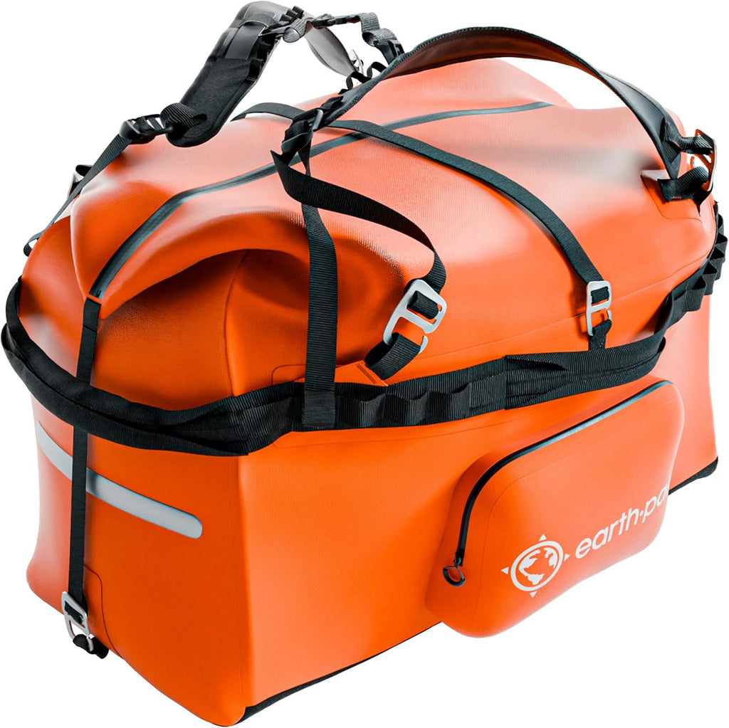 Earth Pak Waterproof Duffel Bag - Large Dry Bag, 1680D TPU, Heavy Duty, Camping & Marine Dry Bag, 8x8 Popout Pocket