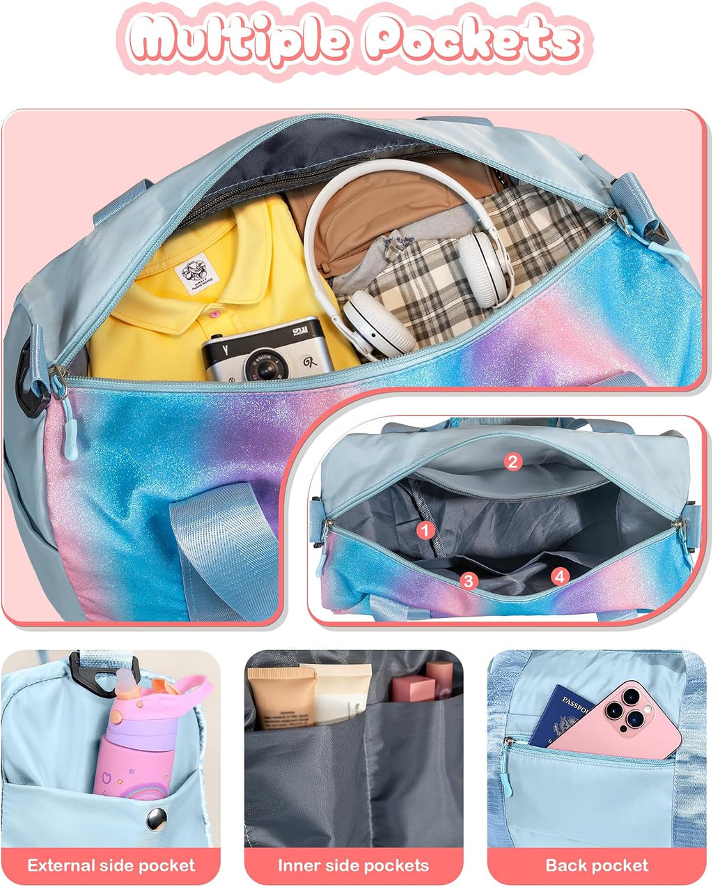 Girl Day Gifts-Girl Gym Bag with Shoe Compartment Girls Duffle Bag