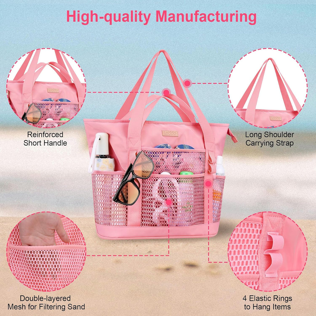 Lacdo Beach Bag for Women, Beach Tote Bag for Women, Waterproof Sandproof Foldable Pool Bag for Beach Vacation Pool Travel