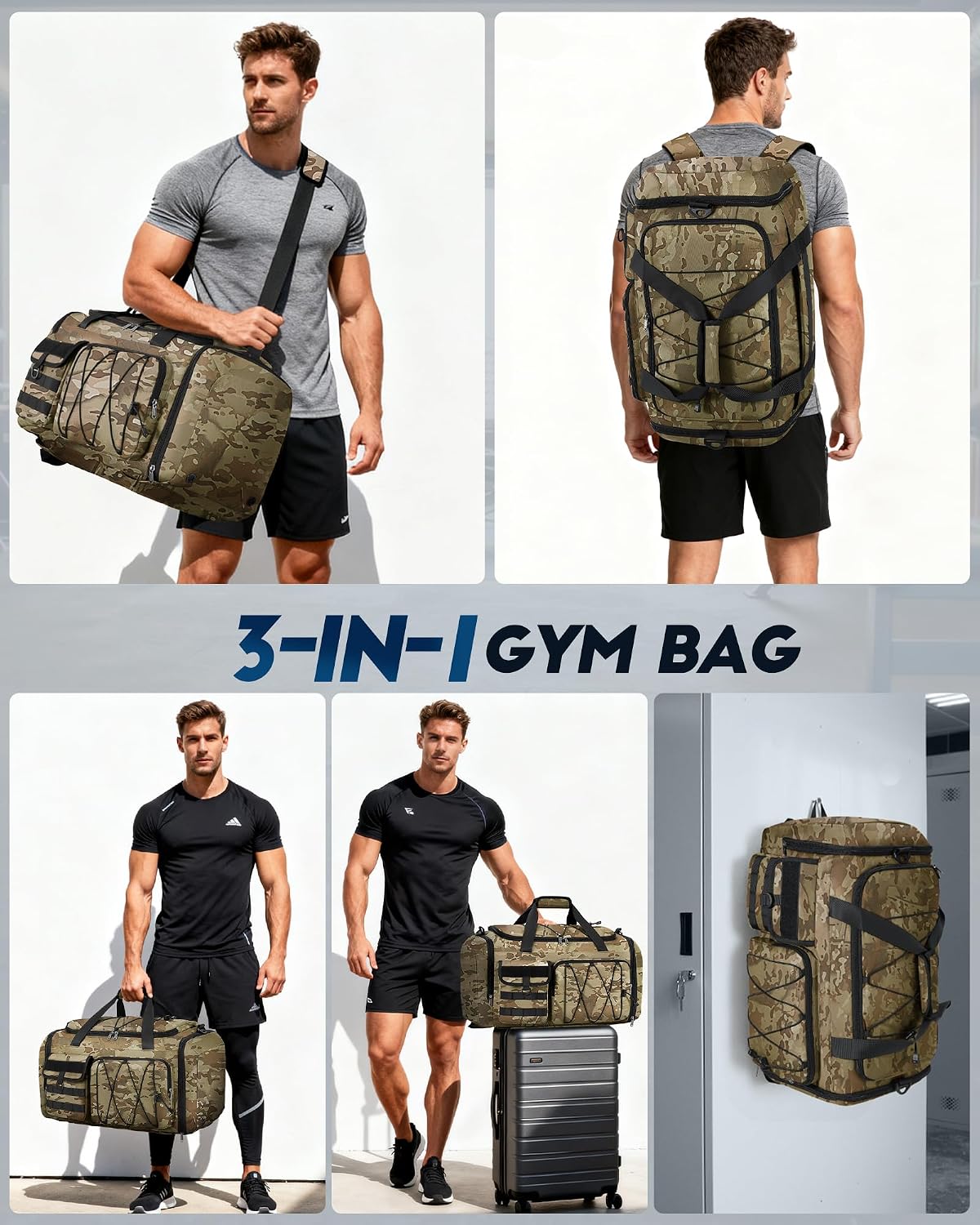 SDYSM Gym Bag for Men 45L, 3-in-1 Sports Duffel Bag with Shoe Compartment