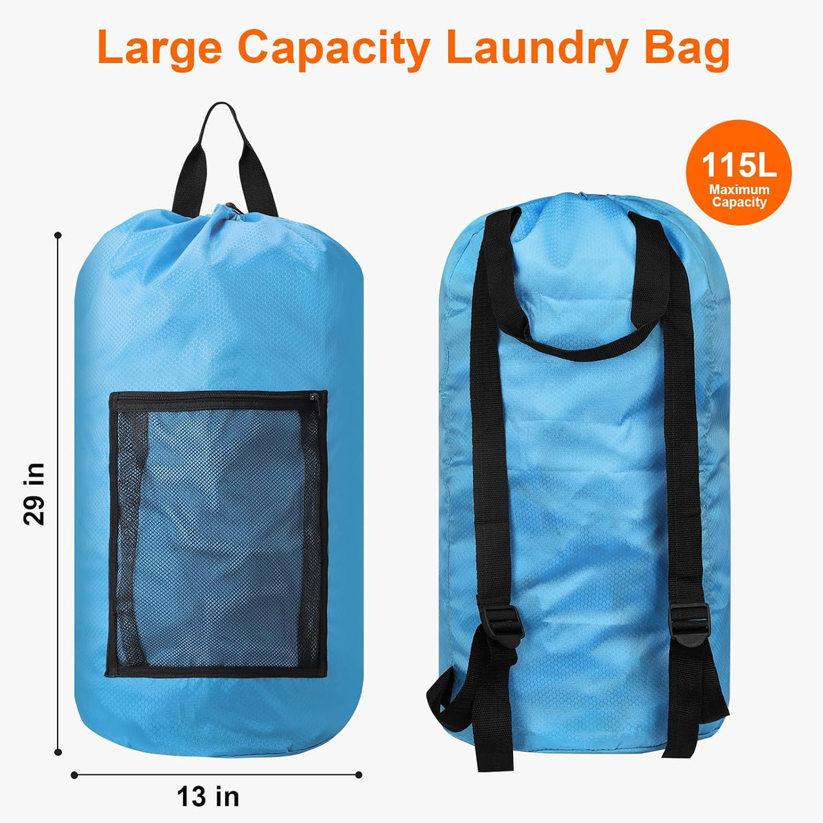 Laundry Backpack Portable Travel Laundry Bags with Straps and Mesh Pocket