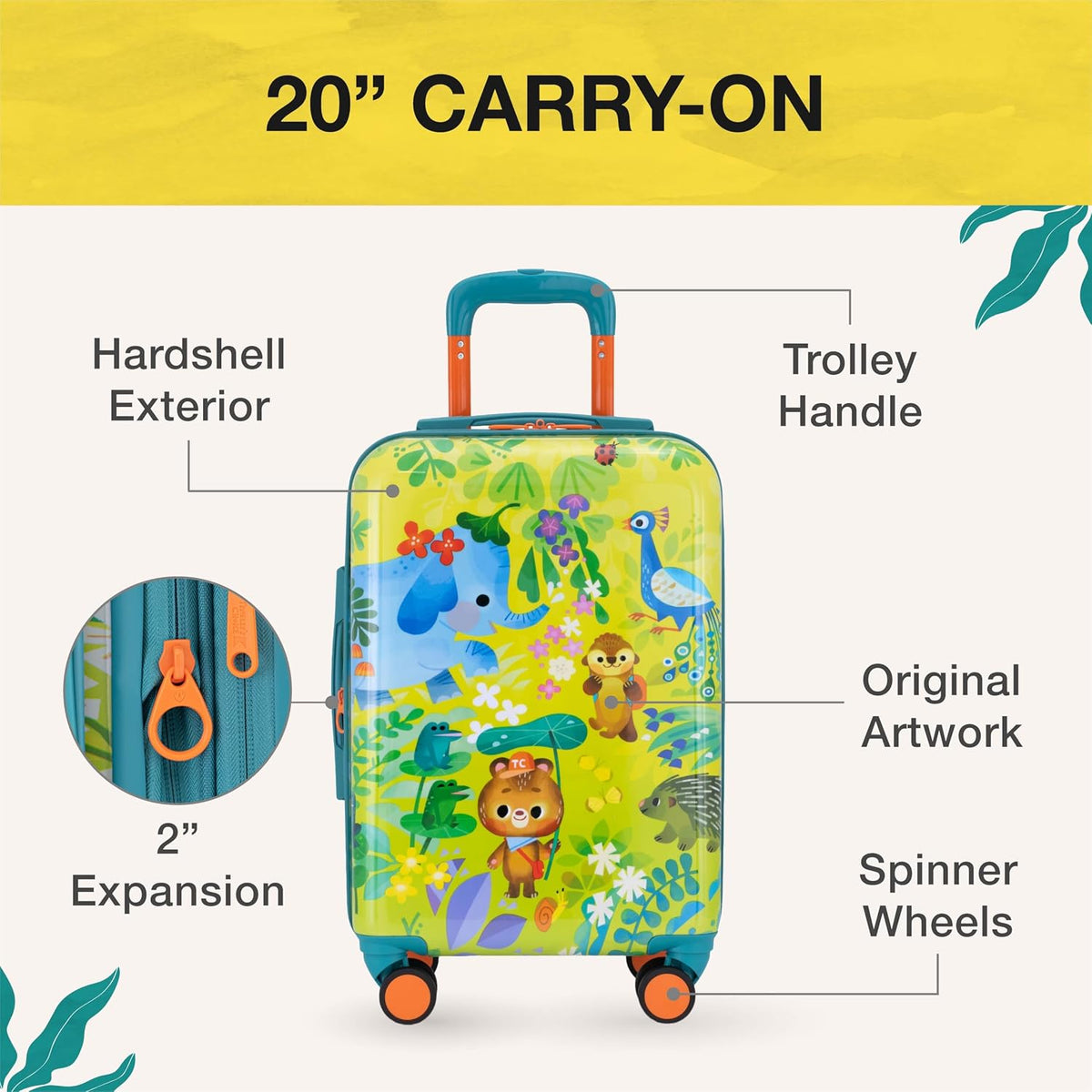 Traveler's Choice Kids JoJo the Bear's Travel Adventure, Jungle, 6-Piece Set (Carry-on, Packing Cubes, Luggage Tag)