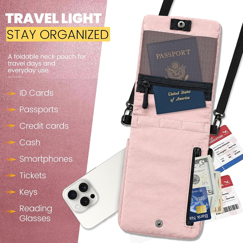 RFID Blocking Passport Holder for Travel Women Wallet Suit Single & Couples, Travel Essentials Neck Wallet with Adjustable Strap and Multi-Pocket Document Organizer Men for International Travelers