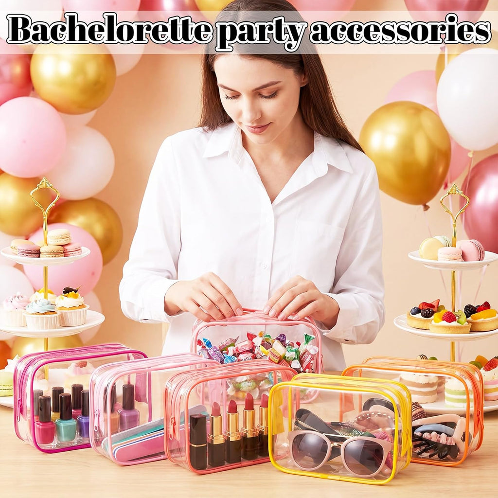 Shinylin 15 Pcs Clear Makeup Bag with Zipper, PVC Bag, Pink Orange