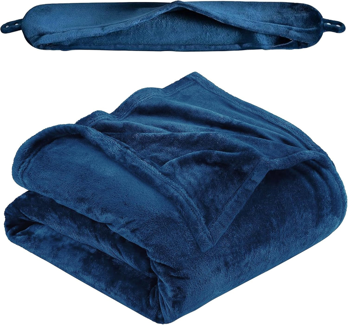 2 in 1 Neck Pillow with Blanket, Soft Flannel Multi-Functional Travel Combo, Portable Warm Neck Pillow Set for Airplane, Car and Camping Travel,Navy Blue