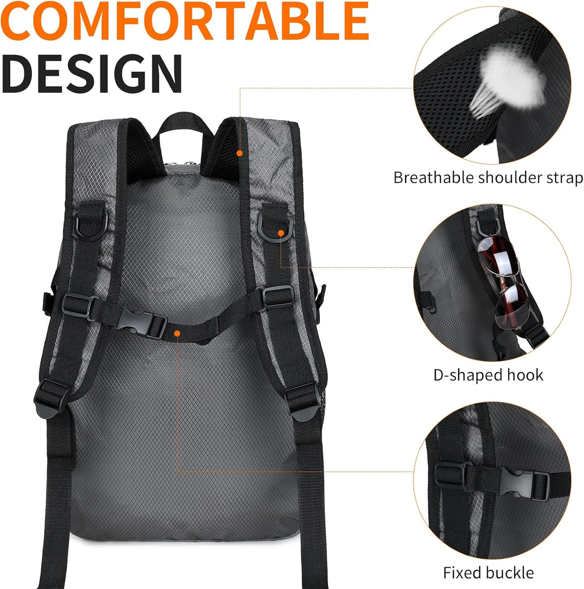 Small Hiking Backpack 35L Travel Lightweight Hiking Packable Daypack Water-Resistant Foldable Backpacks for Women Men Camping (Grey)