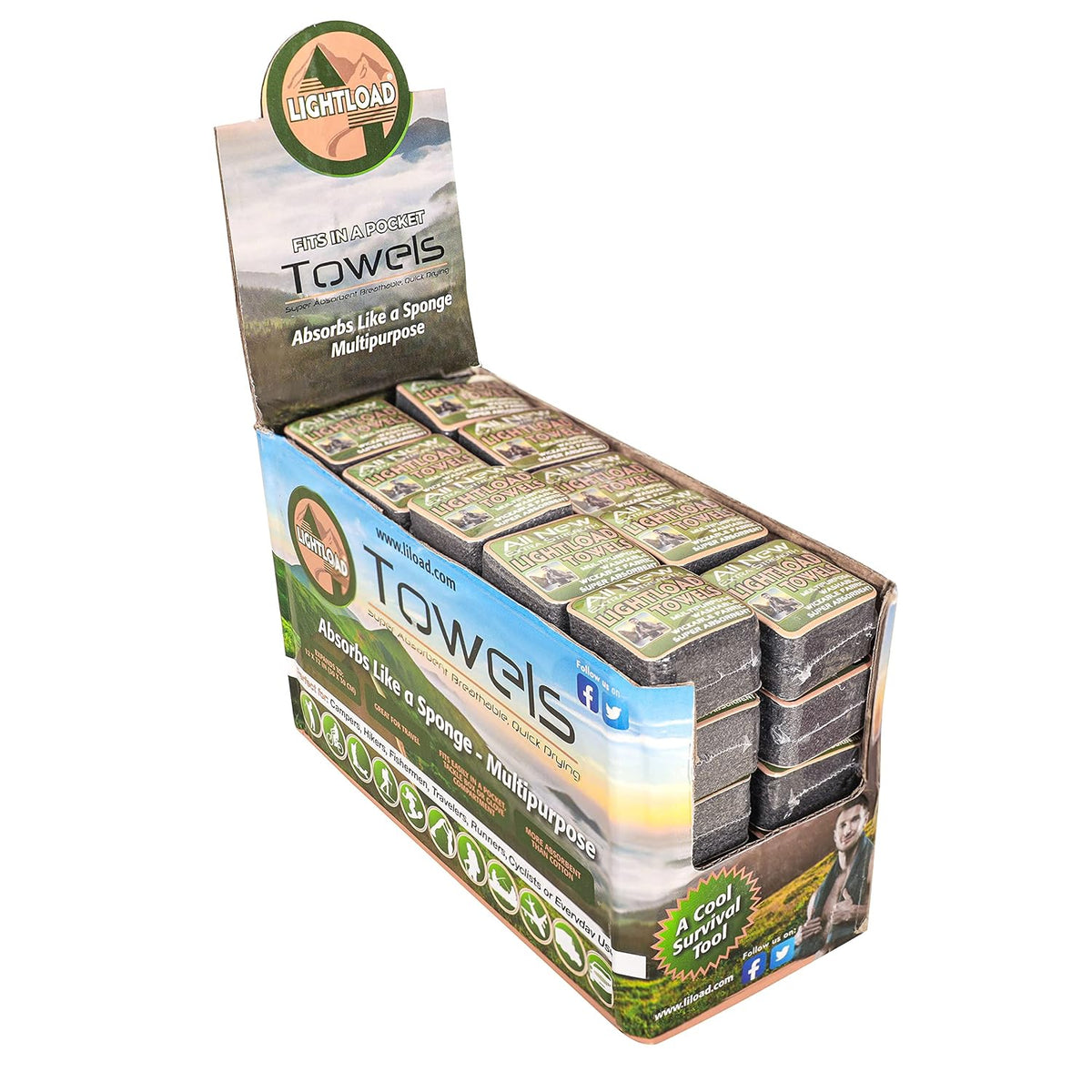 Lightload Towels X Strength Compressed for Easy Travel and Storage Superabsorbent Quick Dry Multiuse 12x12" .2 oz. (50 piece Box)