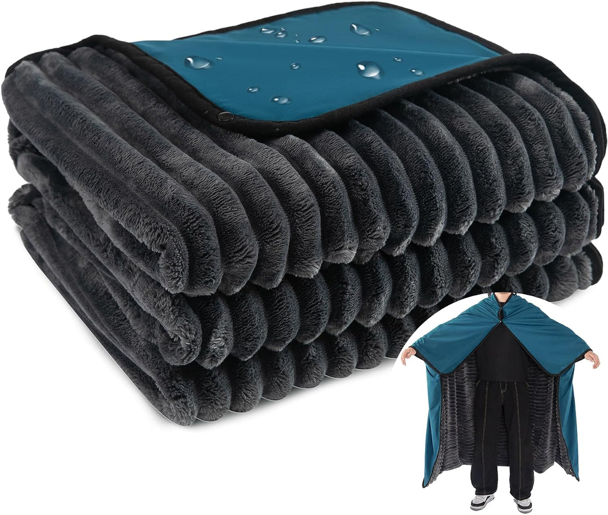 PuTian Camping Blanket with Corduroy Lining, Waterproof, 79"×57", Blue
