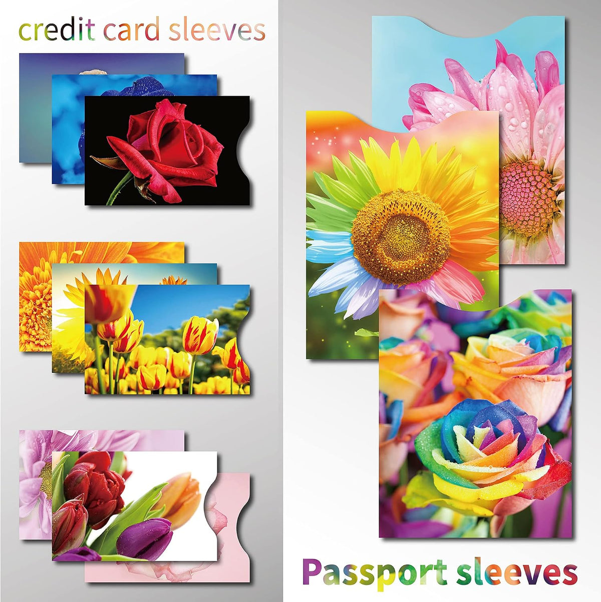 CARSLIFE RFID Blocking Sleeves (9 Credit Card & 3 Passport Sleeves) - Anti RFID Identity Theft Protection, Beautiful Flowers Design