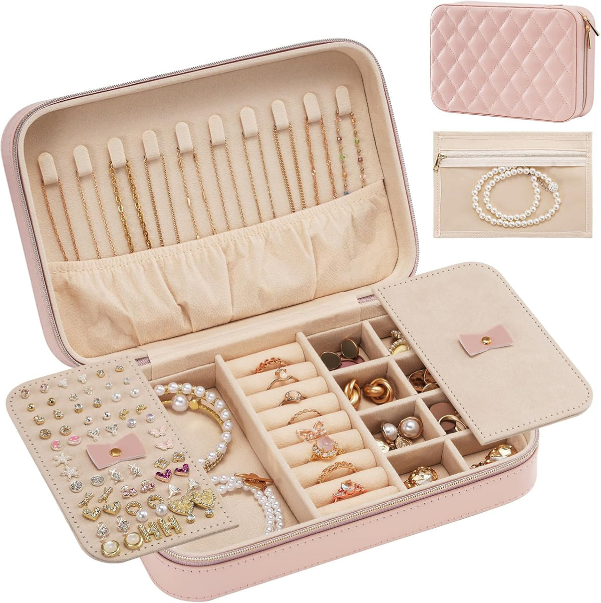 Lolalet Travel Jewelry Case for Women Girls -Medium, Pink