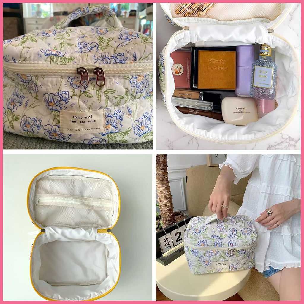 uekeboag Large Travel Quilted Makeup Bag for Women (Little Pink Bow