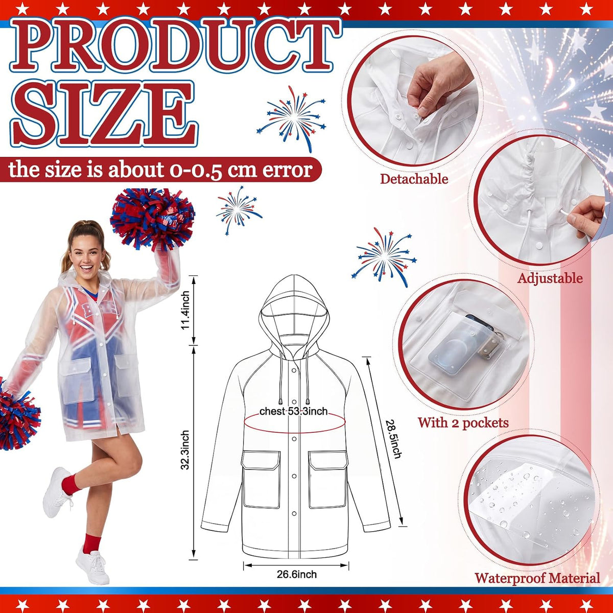 Janmercy Cheer Clear Rain Jacket with Detachable Hood