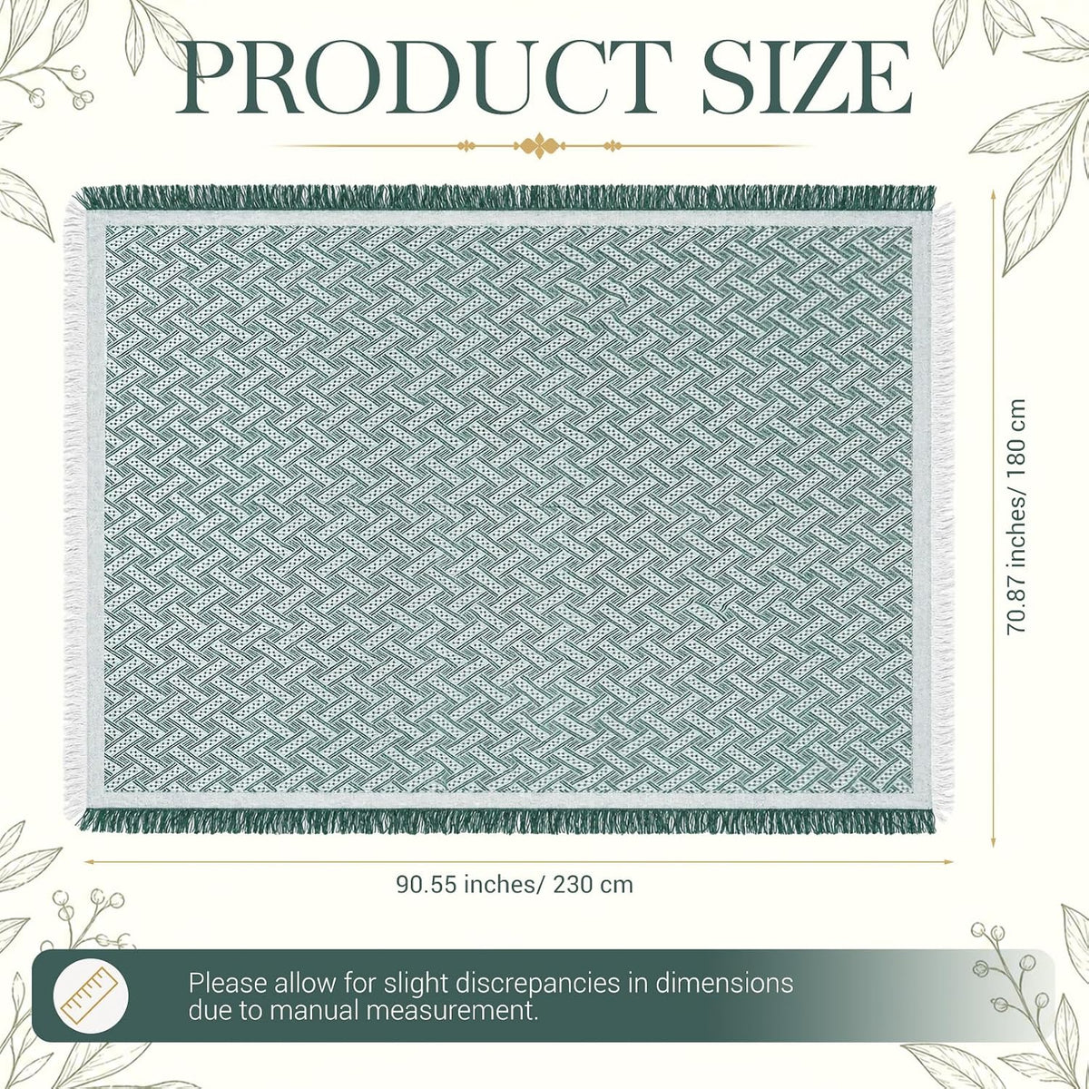 1 Pack White Green Extra Large Picnic Blanket, 71 x 91 Inches