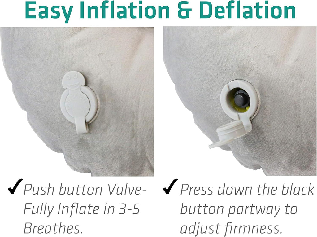 TREKOLOGY Inflatable Neck Pillow for Travel – Compact Ultralight Air Pillow with Button Inflation & Quick Deflate – Dual-Fabric Neck Support Cushion for Airplane, Car, Train, Bus