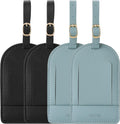 Faux Leather Luggage Tags for Suitcase Tag Set Privacy Protection with Identifie Name Lable ID Card Baggage tag for Men Women Travel Accessories, 2/4 Pack (LT06-Black*2+Sky Blue*2)