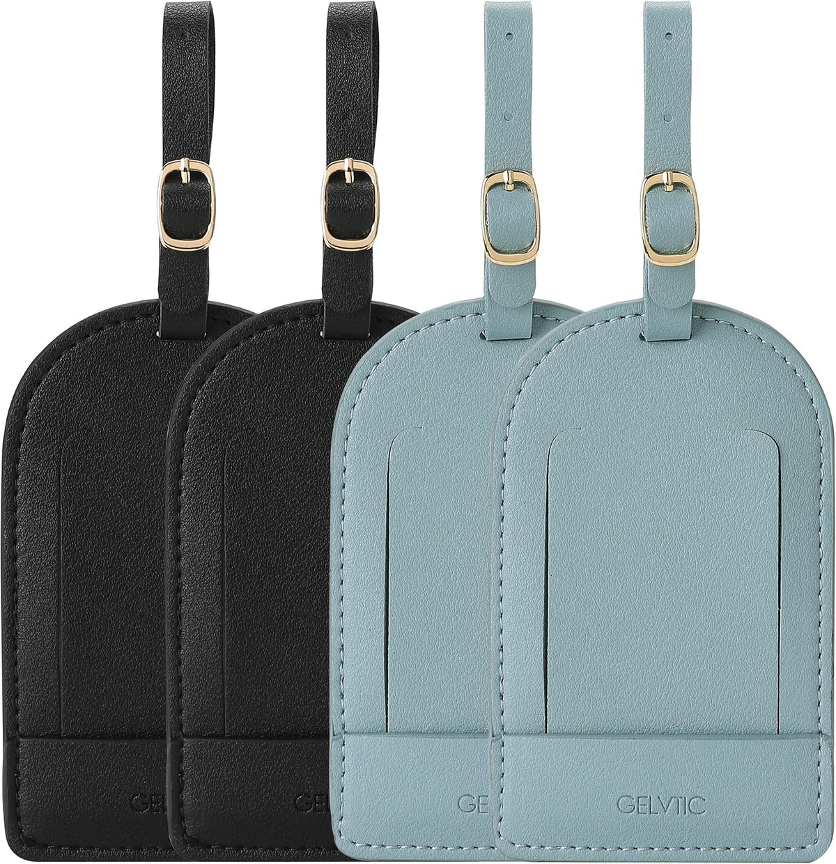 Faux Leather Luggage Tags for Suitcase Tag Set Privacy Protection with Identifie Name Lable ID Card Baggage tag for Men Women Travel Accessories, 2/4 Pack (LT06-Black*2+Sky Blue*2)