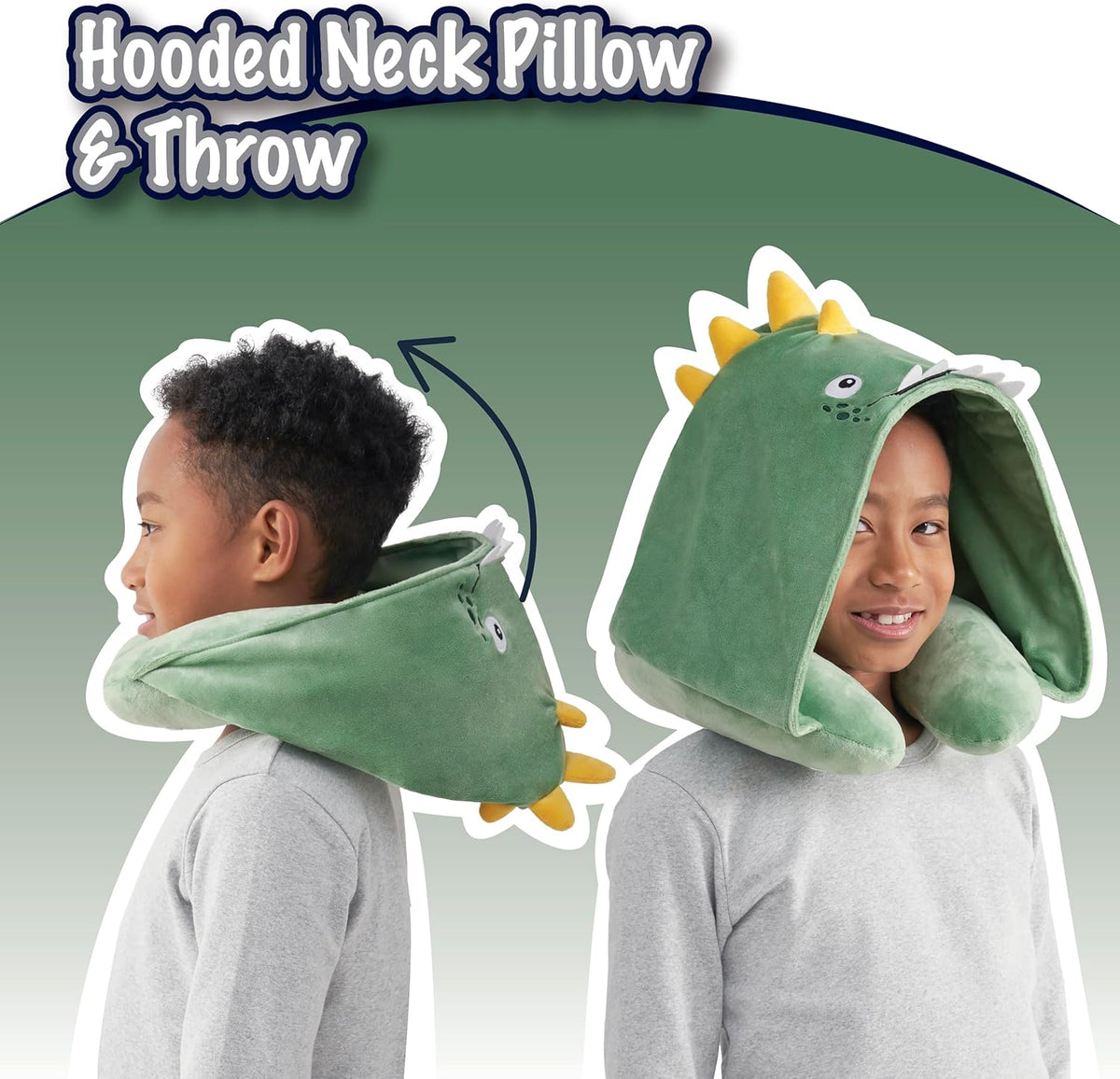 B Kids 3D Animal Hooded Neck Pillow & Throw Set, Green