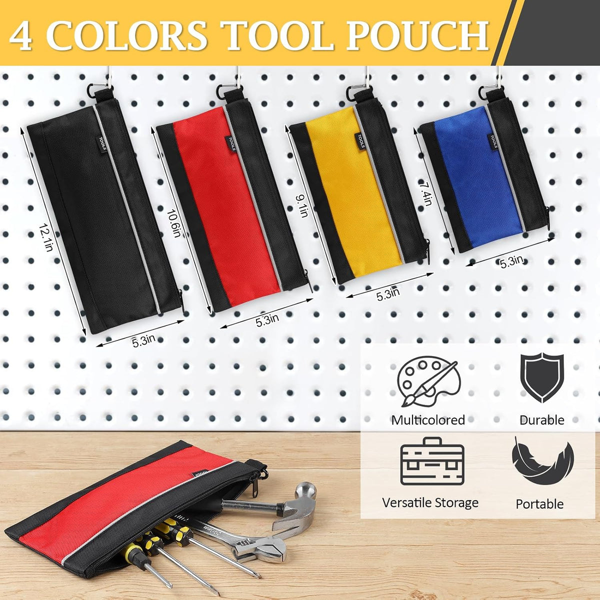 4 Pack Tool Pouch, Small Tool Bag with Zipper, 1680D Oxford Tool Pouches