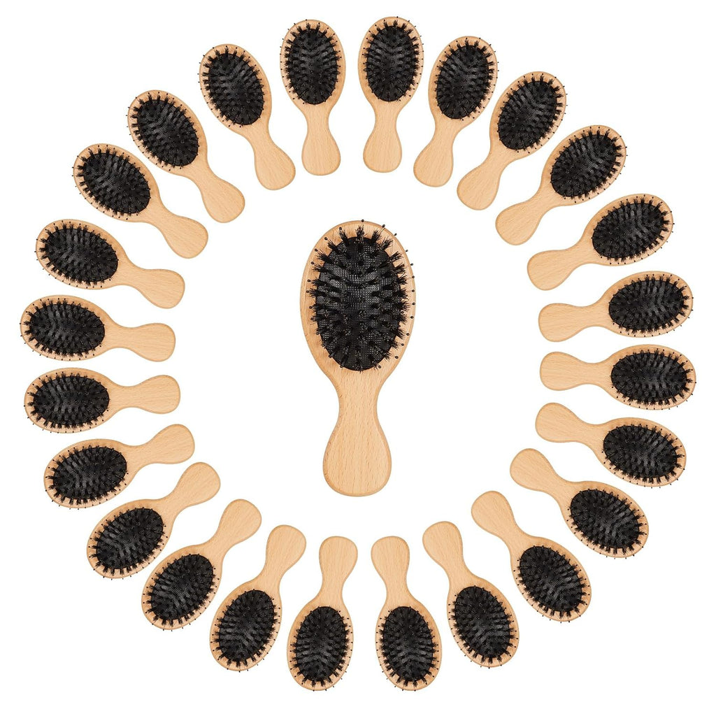 Tessco for you 24 Pcs Wood Hair Brush, Mini Boar Bristle Hair Brush Bulk