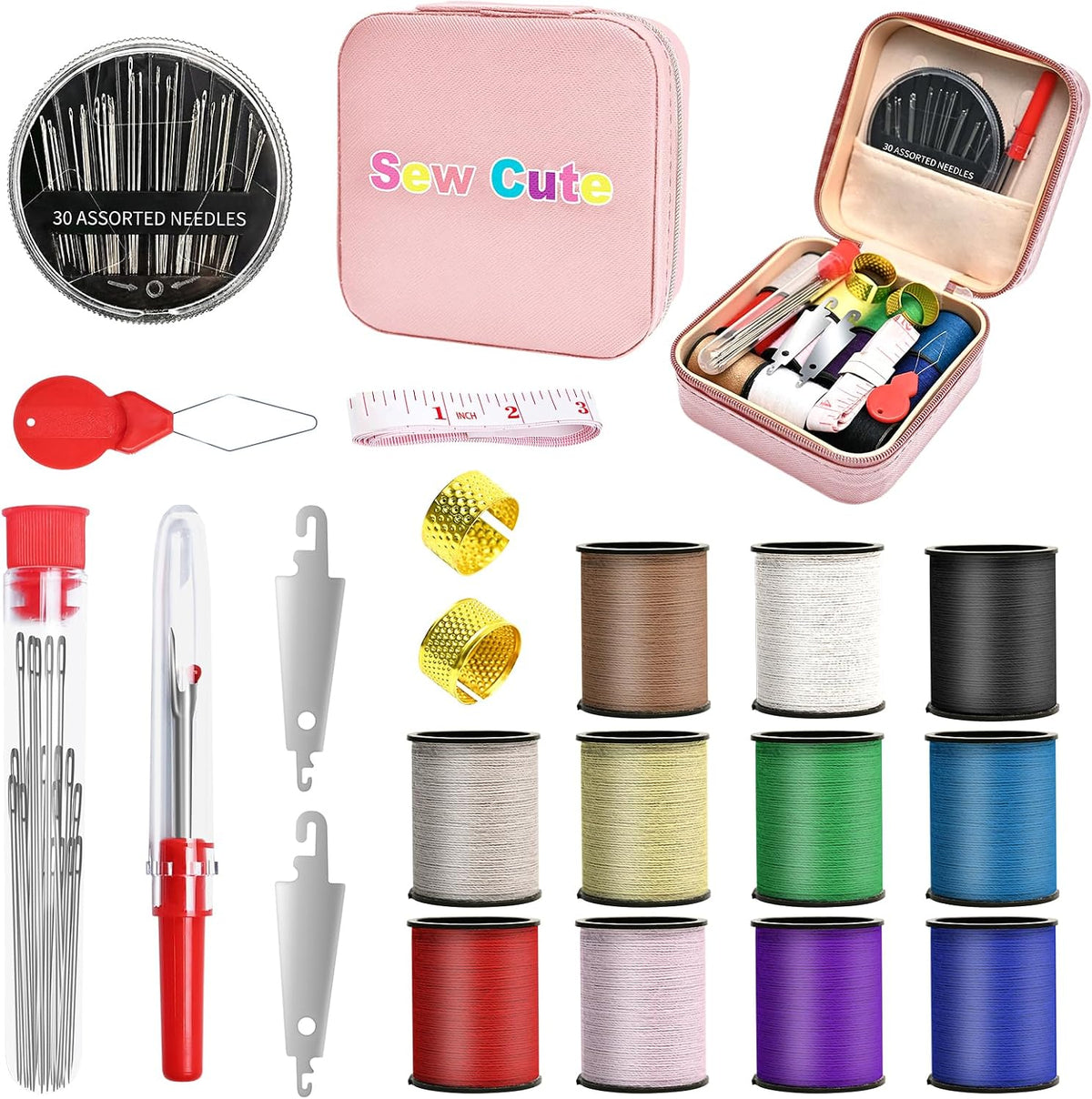 MASHDE 74 PCS Sewing Kit, Big Eye Steel Sewing Needles Kit with Storage Box
