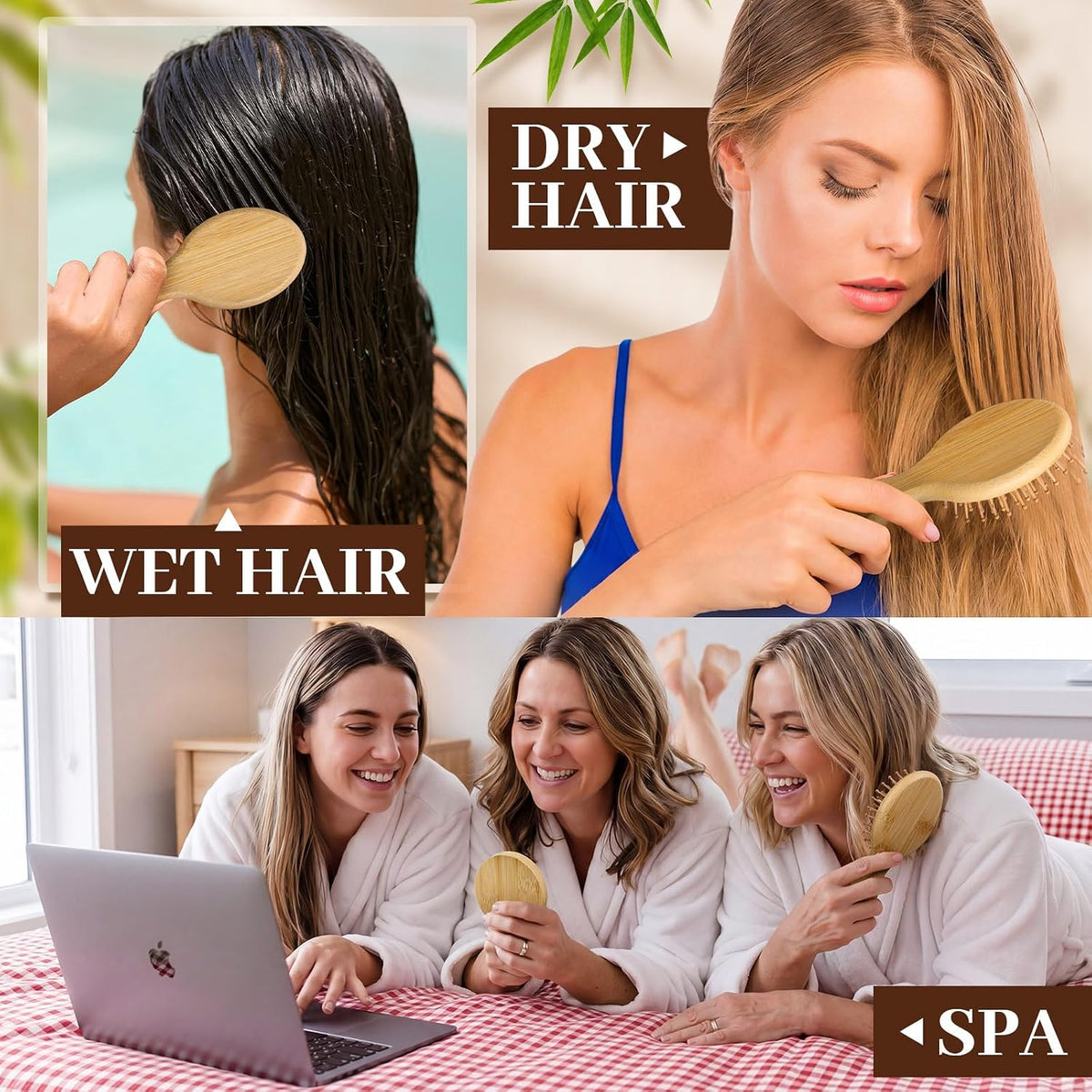 Meanplan Mini Bamboo Hair Brush Bulk with Mirror for Woman, 48 Pack, Oval