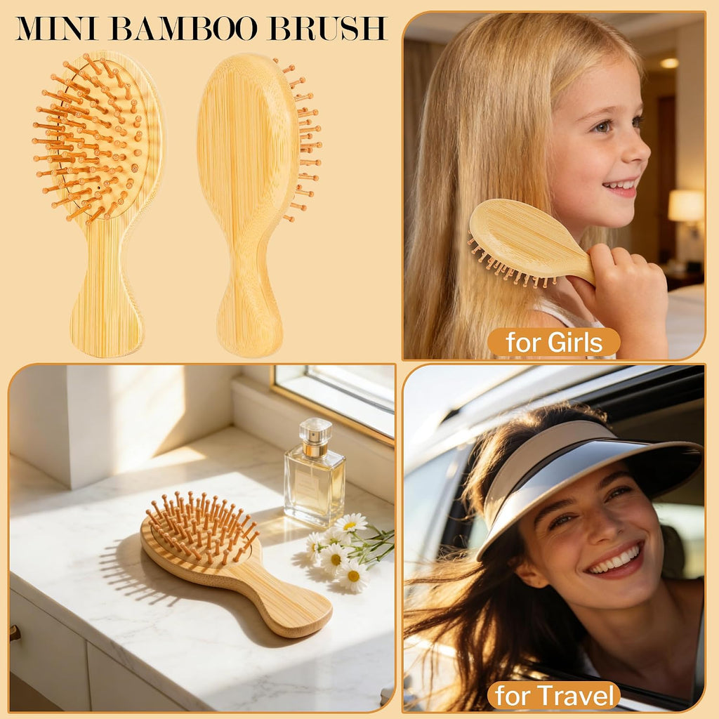 BFWood Bamboo Hair Brush Set, Wooden Detangling Hairbrush for Travel
