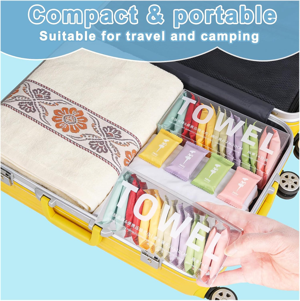 Disposable Compressed Towels - 56pcs Portable Travel Wash Cloth Compressed Towel Tablets,Thicker Quick Absorbent Face Towel for Outdoor Camping Hiking Sport Hotel