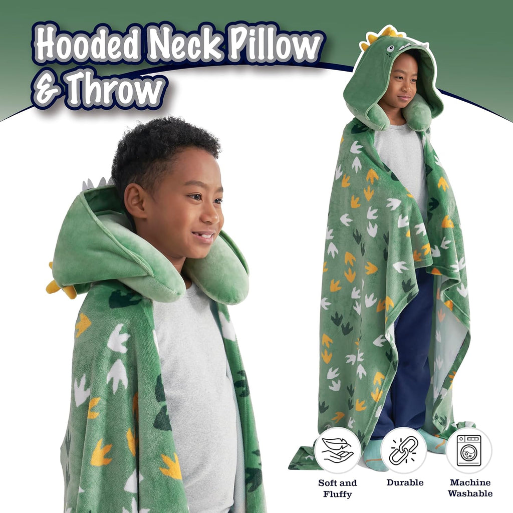B Kids 3D Animal Hooded Neck Pillow & Throw Set, Green