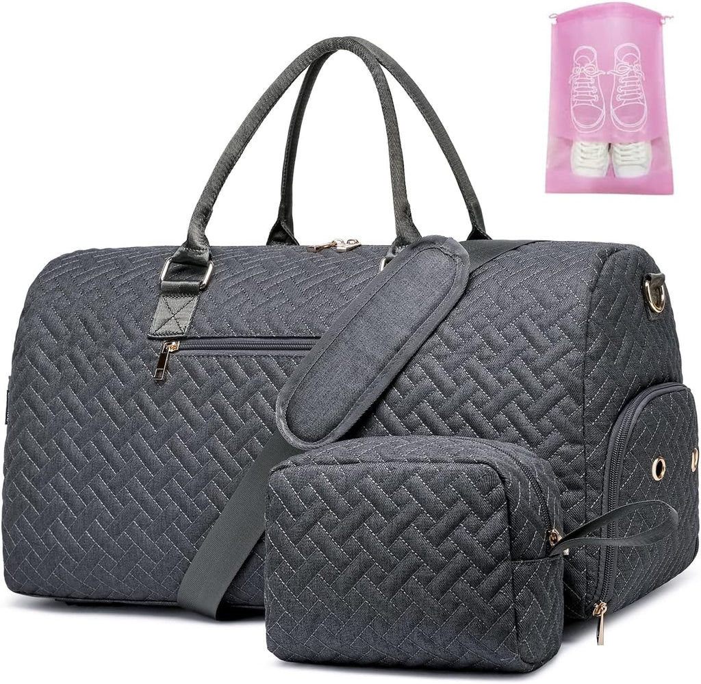 Duffle Bag for Travel, Weekender Bag with Shoe Compartment, Carry On Overnight Bag for Women with Toiletry Bag, 50L Gym Bag with Wet Pocket, Hospital Bags for Labor and Delivery Pink