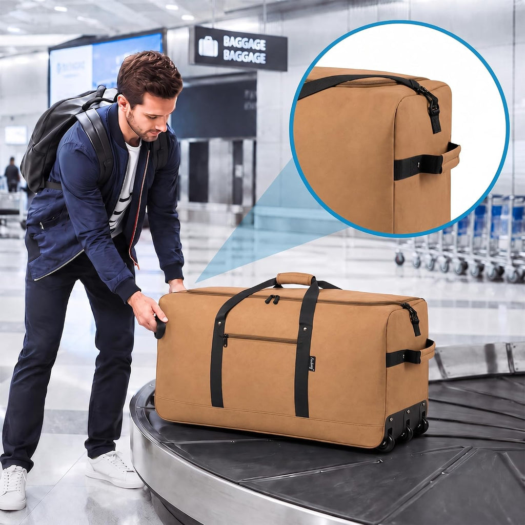 Finnhomy 120L Foldable Rolling Duffel Bag with 3 Wheels, Light Weight Travel Duffel bag with Large Loading Capacity, 32'' Rolling Duffel bag with Shoulder Strap