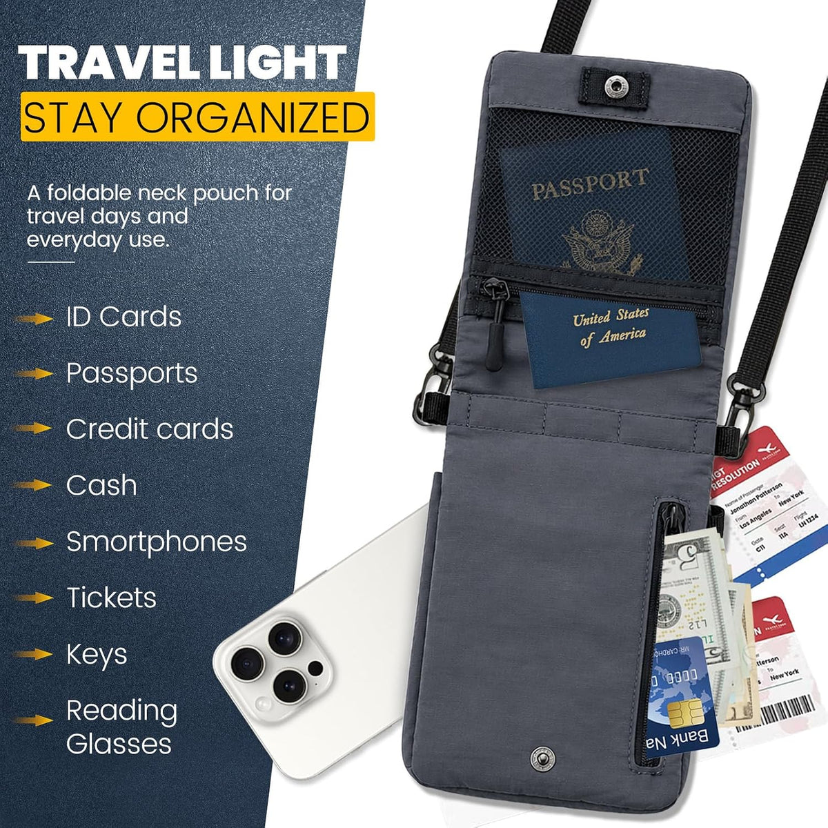 RFID Blocking Passport Holder for Travel Women Wallet Suit Single & Couples, Travel Essentials Neck Wallet with Adjustable Strap and Multi-Pocket Document Organizer Men for International Travelers
