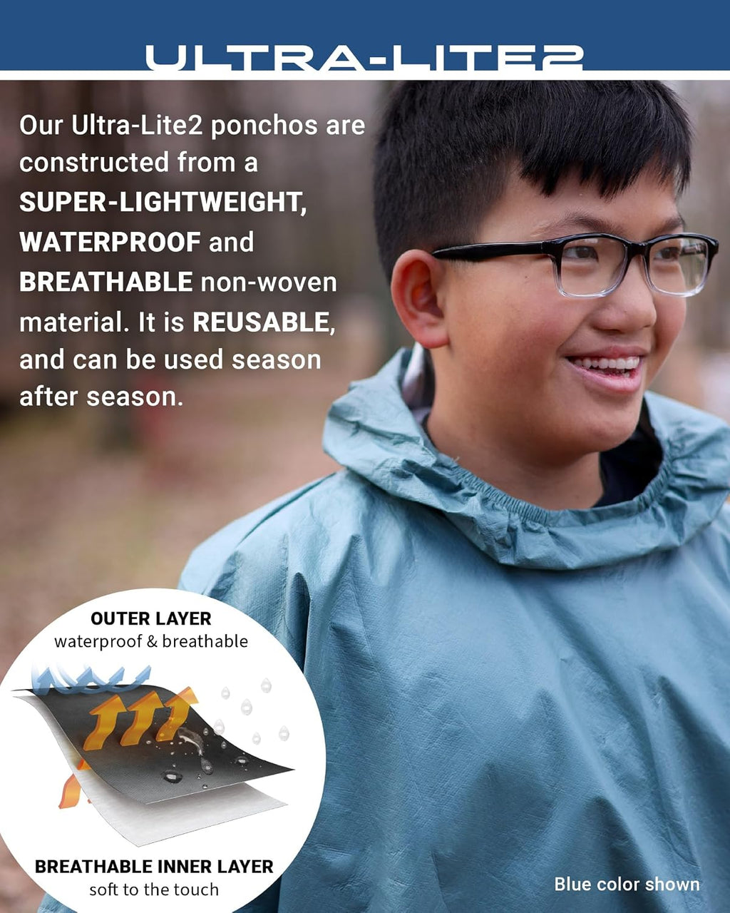 FROGG TOGGS Ultra-lite2 Waterproof Rain Poncho, Breathable and Reusable