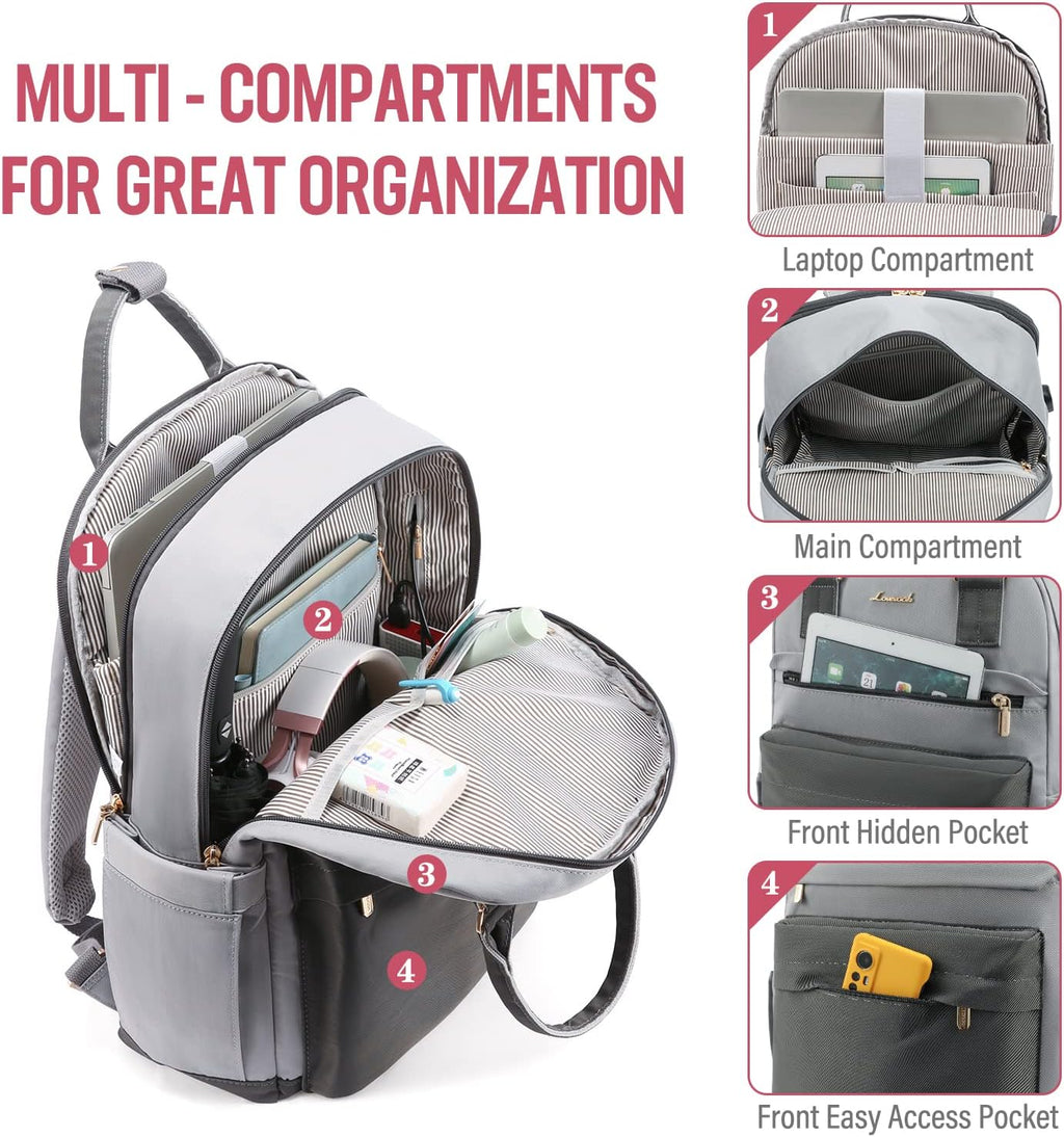 LOVEVOOK Laptop Backpack for Women 15.6 Inch Laptop Bag with USB Port, Fashion Waterproof Backpacks Teacher Nurse Stylish Travel Bags Vintage Daypacks Bookbag for College School Work